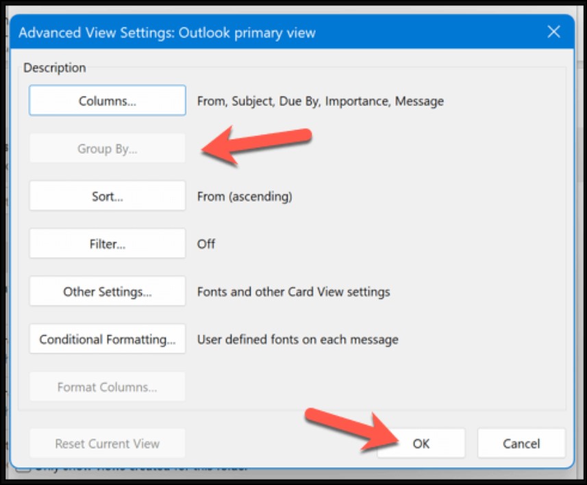 How To Change Outlook View by Advanced View Settings